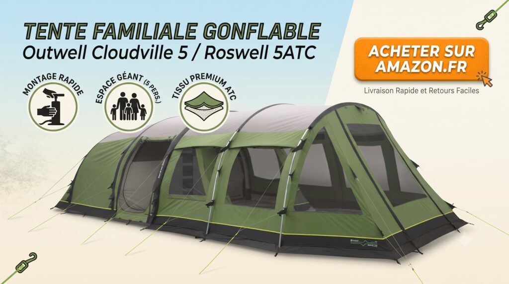 Tente gonflable camping : laquelle choisir en 2026 ? 10 Outwell Roswell 5ATC Auvent de Tente Avant 2017