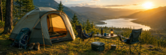 tentes de camping au coucher du soleil