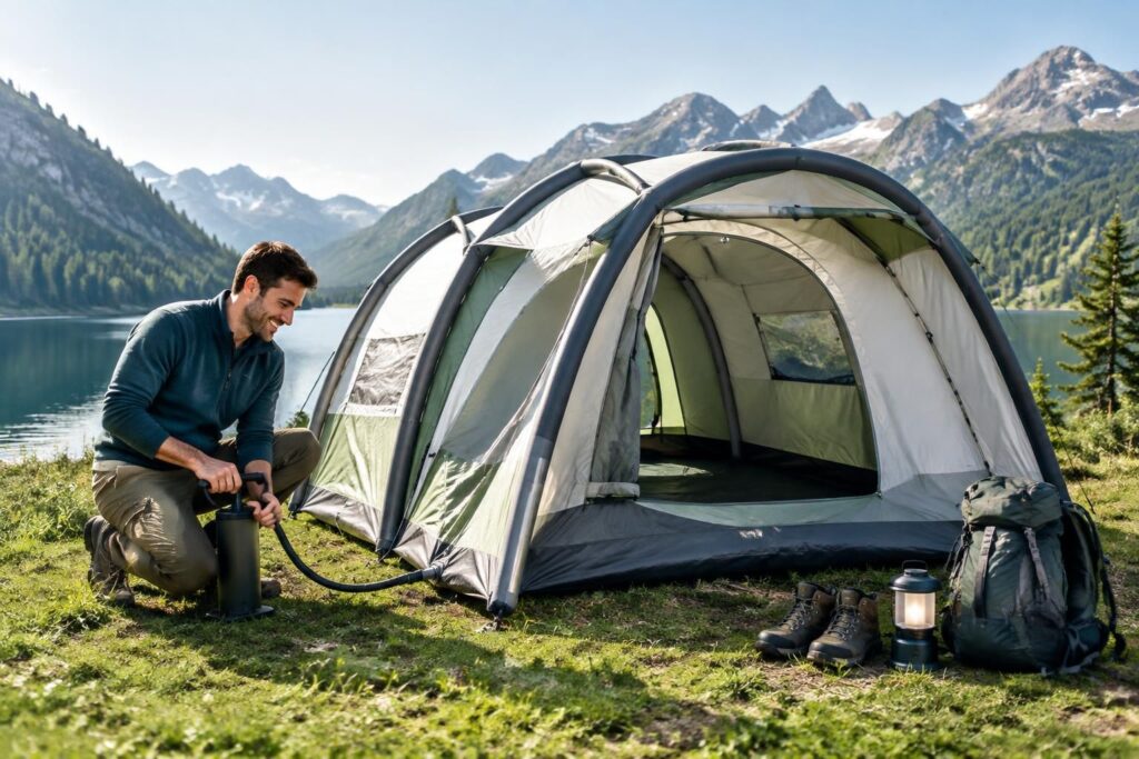 découvrez la tente de camping gonflable : un montage rapide et facile pour profiter du plein air et installer votre campement en quelques instants.