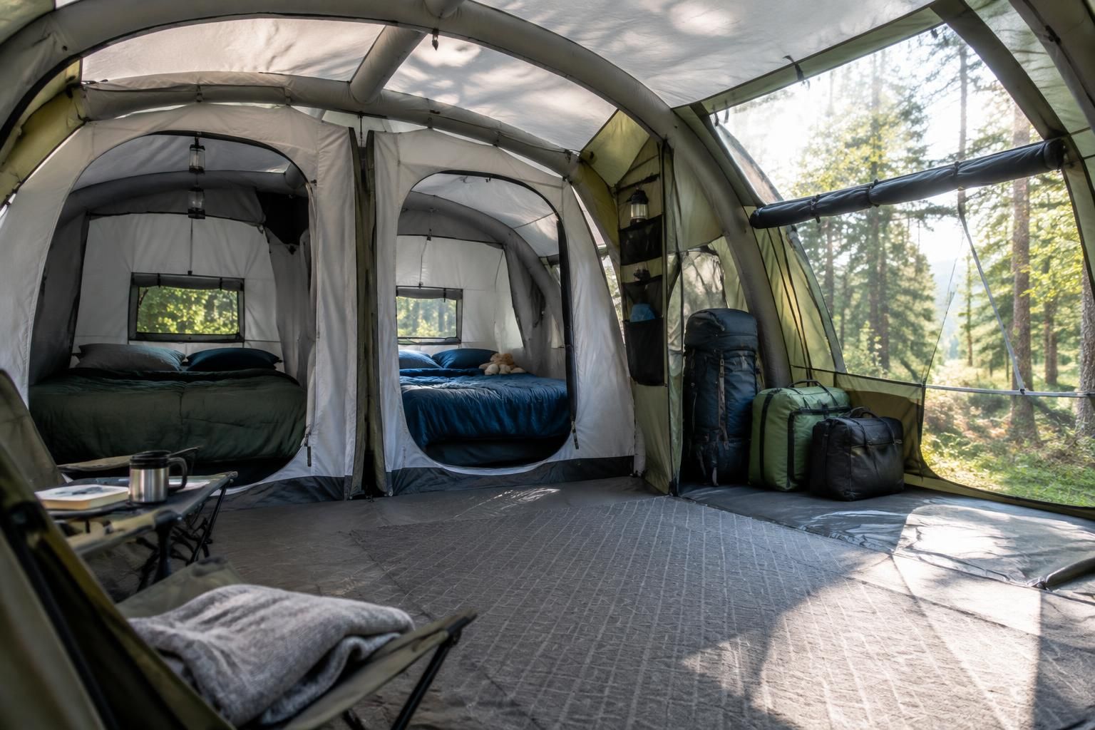 découvrez la tente de camping gonflable : facile à monter en quelques instants, elle vous permet de profiter pleinement de votre escapade en plein air.